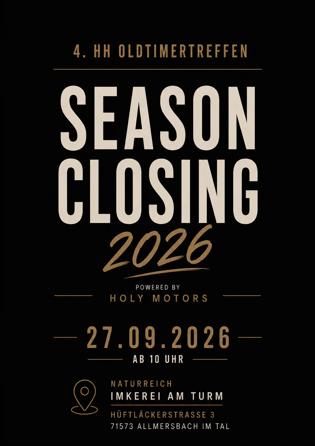 Flyer zum Season Closing 2026 am 27. September 2026 bei Naturreich Imkerei am Turm